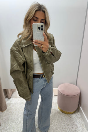 Chosen By Fifi & Annie The Vintage Faux Leather Bomber Jacket | Moss || BEST SELLER RESTOCKED PRE-ORDER ETA 9/05/2026