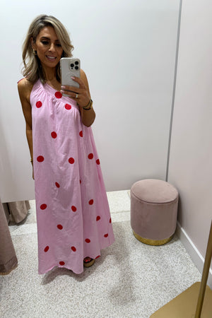 Chosen By Fifi & Annie The Polka Camillia One Shoulder Maxi Dress | Pink Polka