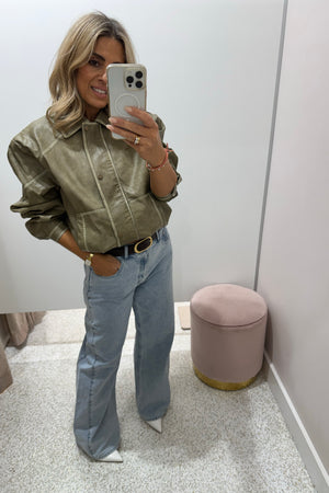 Chosen By Fifi & Annie The Vintage Faux Leather Bomber Jacket | Moss || BEST SELLER RESTOCKED PRE-ORDER ETA 9/05/2026