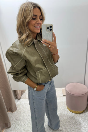 Chosen By Fifi & Annie The Vintage Faux Leather Bomber Jacket | Moss || BEST SELLER RESTOCKED PRE-ORDER ETA 9/05/2026