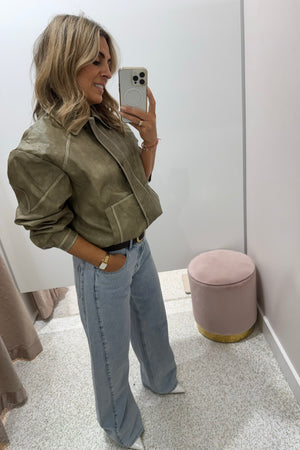 Chosen By Fifi & Annie The Vintage Faux Leather Bomber Jacket | Moss || BEST SELLER RESTOCKED PRE-ORDER ETA 9/05/2026