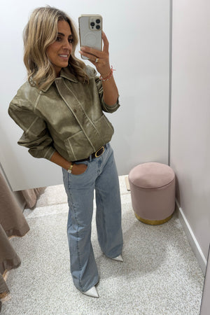 Chosen By Fifi & Annie The Vintage Faux Leather Bomber Jacket | Moss || BEST SELLER RESTOCKED PRE-ORDER ETA 9/05/2026