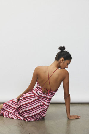 By Harper Lu Halter Maxi Dress | Magenta Stripe