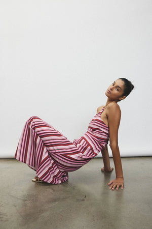 By Harper Lu Halter Maxi Dress | Magenta Stripe