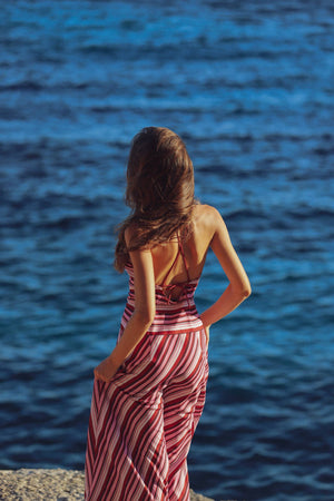 By Harper Lu Halter Maxi Dress | Magenta Stripe