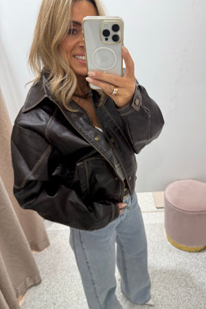 Chosen By Fifi & Annie The Vintage Faux Leather Bomber Jacket | Chocolate || BEST SELLER RESTOCKED