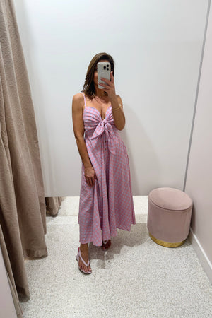Chosen By Fifi & Annie The Gingham Bow Tie Maxi Dress | Pink