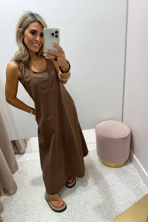 Chosen By Fifi & Annie The Luella Cotton Swing Dress | Chocolate