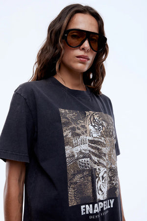 Ena Pelly Mixed Animal Tee | Vintage Black