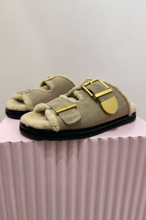 Alias Mae Panama Slide | Natural Suede/Shearling