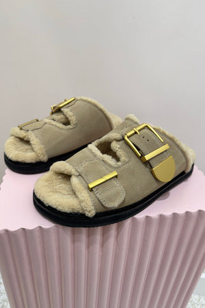 Alias Mae Panama Slide | Natural Suede/Shearling