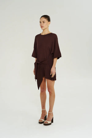 Summi Summi Knit Tie Front Dress | Chocolate
