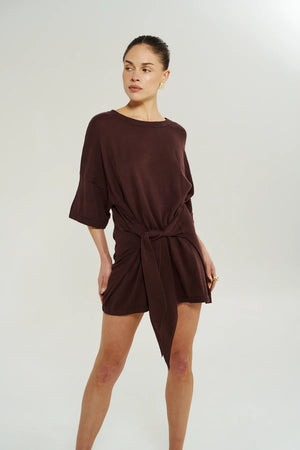 Summi Summi Knit Tie Front Dress | Chocolate