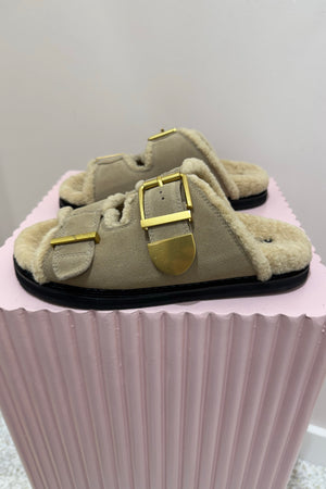 Alias Mae Panama Slide | Natural Suede/Shearling