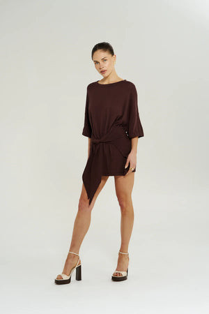 Summi Summi Knit Tie Front Dress | Chocolate