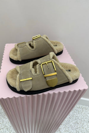 Alias Mae Panama Slide | Natural Suede/Shearling