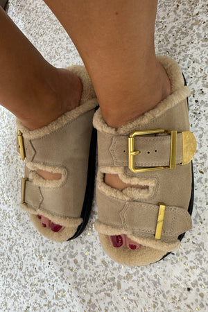 Alias Mae Panama Slide | Natural Suede/Shearling