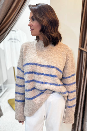 Chosen By Fifi & Annie The Billie Basic Knit Sweater | Oatmeal / Blue