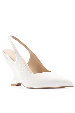 Lana Wilkinson Monique Slingback Wedge Heel | White Croc Patent
