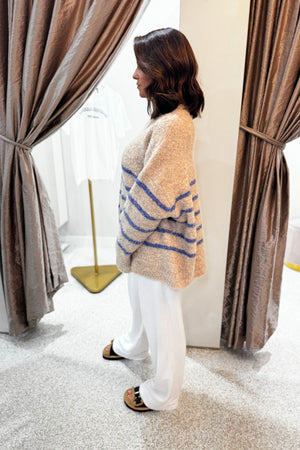 Chosen By Fifi & Annie The Billie Basic Knit Sweater | Oatmeal / Blue