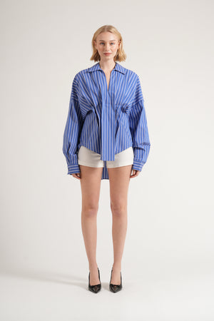 Chosen By Fifi & Annie the Esme Pleated Oversized Shirt | Dark Blue Stripes