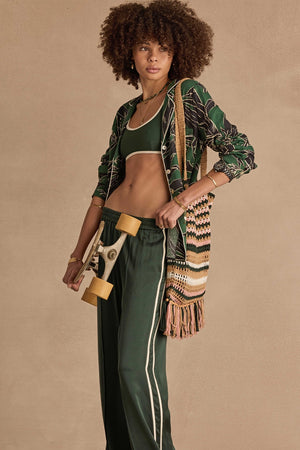 The Upside Marine Silk Wide Leg Pant | Jungle Green