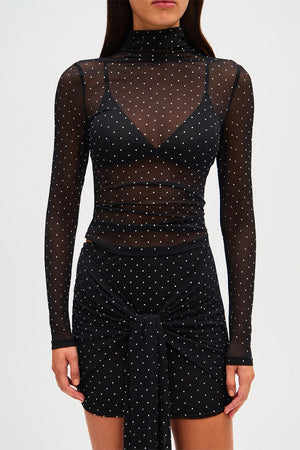 Misha Sandra Mesh Top | Black / Diamante