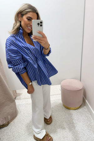 Chosen By Fifi & Annie the Esme Pleated Oversized Shirt | Dark Blue Stripes