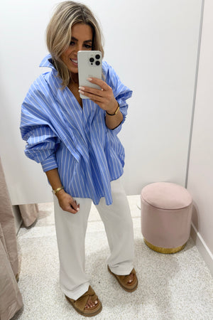 Chosen By Fifi & Annie the Esme Pleated Oversized Shirt | Light Blue Stripe