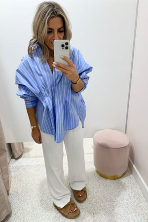 Chosen By Fifi & Annie the Esme Pleated Oversized Shirt | Light Blue Stripe