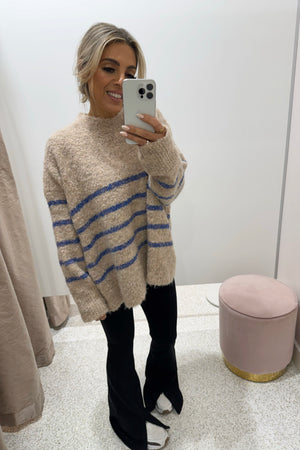 Chosen By Fifi & Annie The Billie Basic Knit Sweater | Oatmeal / Blue