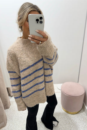 Chosen By Fifi & Annie The Billie Basic Knit Sweater | Oatmeal / Blue