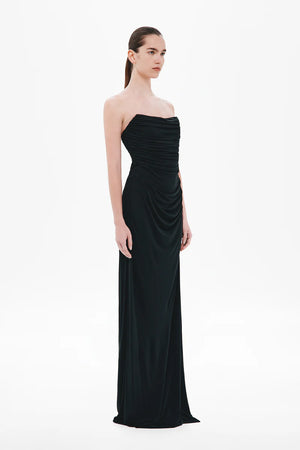 Misha The Dry Jersey Draped Midi Dress | Black