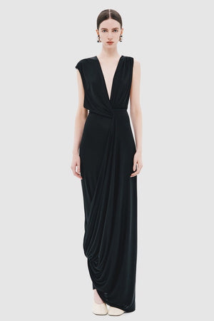 Misha The Pablo Draped Cupro Dress | Black