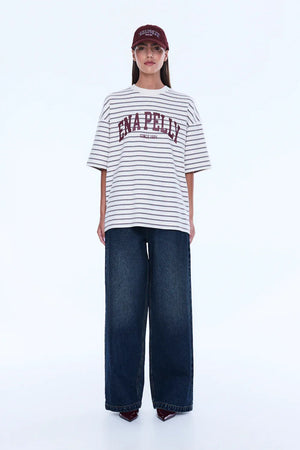 Ena Pelly Maeve Relaxed Tee | Burgandy Stripe