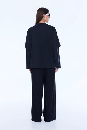 Ena Pelly Mock Layer Long Sleeve Tee | Vintage Black
