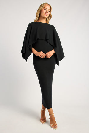 Chosen By Fifi & Annie The Two Way Wear Cape Feature Knit Dress | Black
