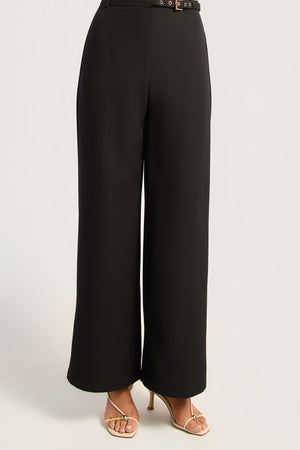 Chosen By Fifi & Annie The Gold Buckle Belt Detail Straight Leg Pants | Black