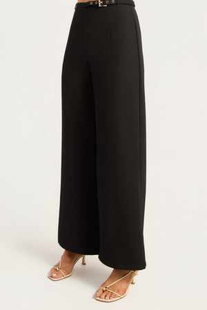 Chosen By Fifi & Annie The Gold Buckle Belt Detail Straight Leg Pants | Black