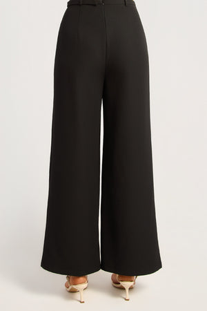 Chosen By Fifi & Annie The Gold Buckle Belt Detail Straight Leg Pants | Black