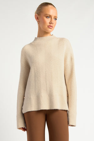 Chosen By Fifi & Annie The Relaxed Knit Jumper with Side Gold Buttons | Bone