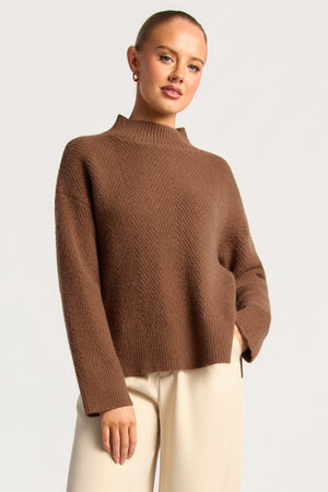 Chosen By Fifi & Annie The Relaxed Knit Jumper with Side Gold Buttons | Ash Brown