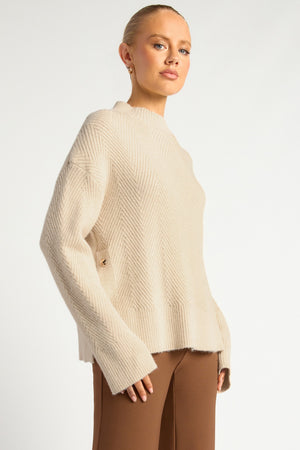 Chosen By Fifi & Annie The Relaxed Knit Jumper with Side Gold Buttons | Bone