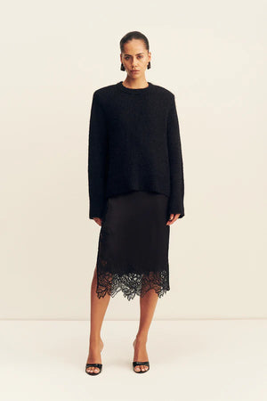 Shona Joy Everly Lace Split Midi Skirt | Black