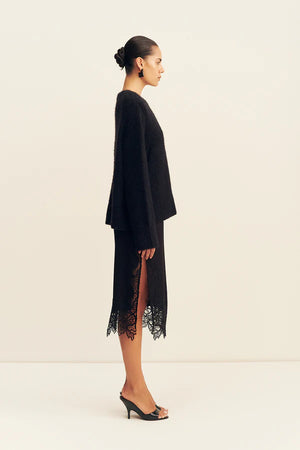 Shona Joy Everly Lace Split Midi Skirt | Black