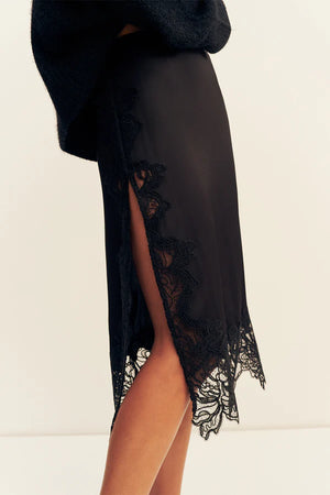 Shona Joy Everly Lace Split Midi Skirt | Black