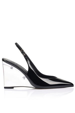 Lana Wilkinson Octava Slingback Wedge | Black Patent Leather