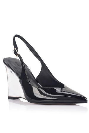 Lana Wilkinson Octava Slingback Wedge | Black Patent Leather