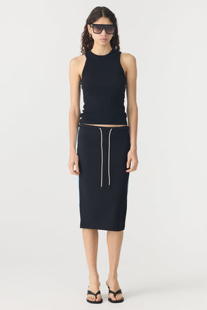 Bassike Pique Stripe Detail Skirt | Black/Pale Blue