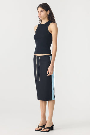 Bassike Pique Stripe Detail Skirt | Black/Pale Blue